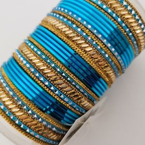 Metal golden and sky blue color bangles for women/girls